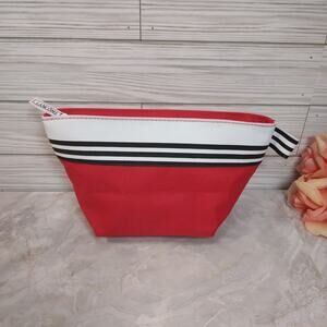 Lancome Small Cosmetic Bag, Red Black White Striped Make-Up Pouch